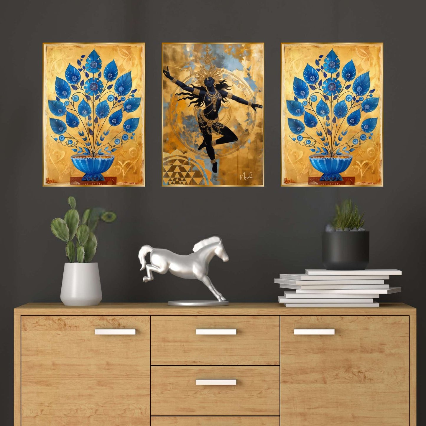 Set of Three Wall Paintings for Wall Dacoration Golden Framed Wall Paintings for Living Room & Bedroom Wall Art for Home Decoration & Office Wall Décor (24×18 inch CH-GD3-10)