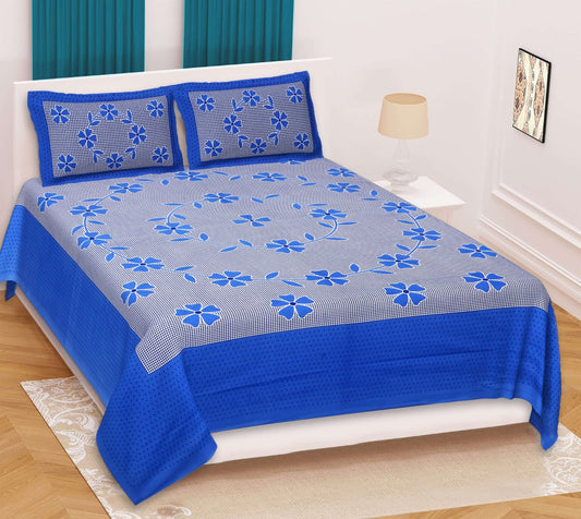 100% Pure Cotton Traditional Printed Bedsheet for Double Bed King Size Bedsheet with 2 Pillow Covers
