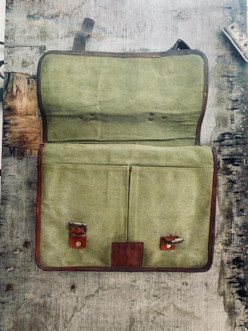 Craftshades – 11*15″ Handcrafted Canvas+ Goat Leather Laptop Bag | 100% Genuine Leather