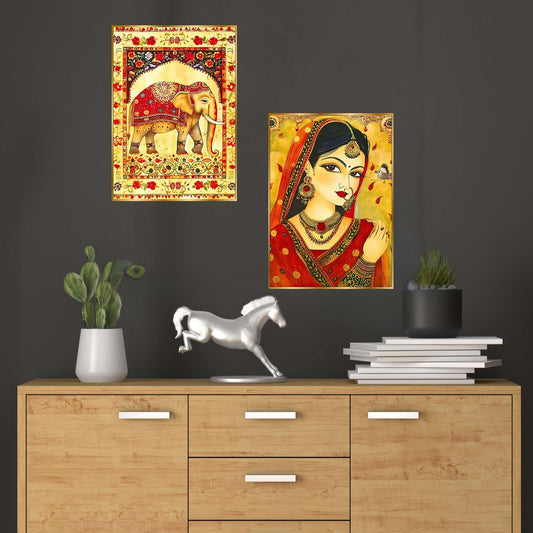 Set of Two Wall Paintings for Wall Dacoration Golden Framed Wall Paintings for Living Room & Bedroom Wall Art for Home Decoration & Office Wall Décor (14×11 inch CH-GD2-11)