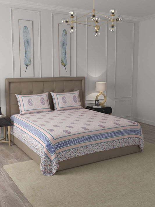 100% Pure Cotton Traditional Printed Bedsheet for Double Bed King Size Bedsheet with 2 Pillow Covers
