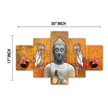 Buddha Set of Five 3D Framed Paintings for Wall Decoration – Ideal for Home, Living Room, and Bedroom (125 x 60 CM)