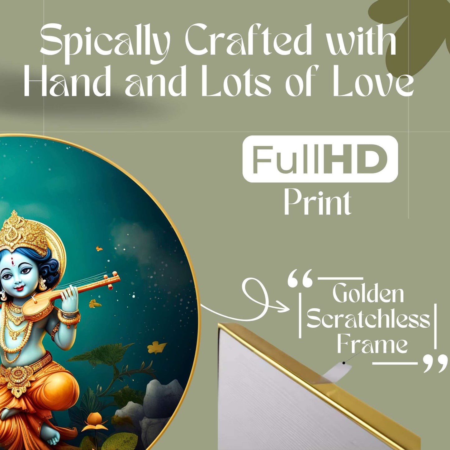 Wall Painting for Wall Decoration with Frame Sparkle Glossy Round Golden Framed Large Painting Office, Living Room, Bedroom, Home Decoration