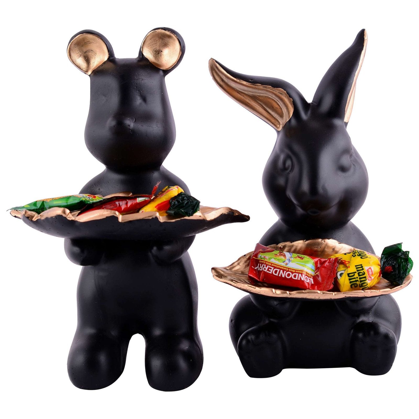 Set of 2 Rabbits in Black Decorative Showpiece for Home Decor Showpiece | Home Kitchen Decor | Office Decorative Item – 13 cm
