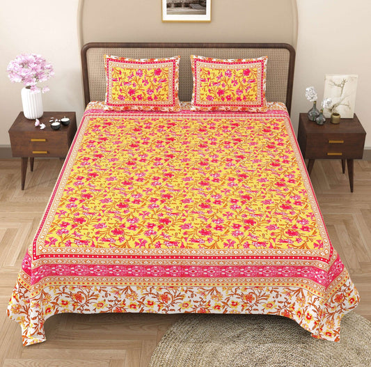 100% Pure Cotton Traditional Printed Bedsheet for Double Bed King Size Bedsheet with 2 Pillow Covers