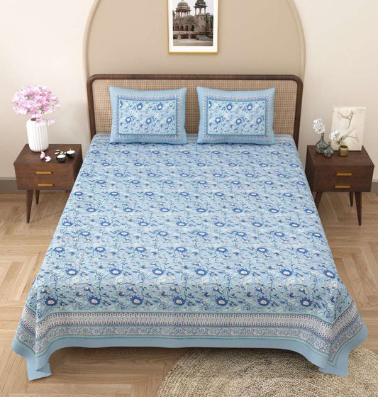100% Pure Cotton Traditional Printed Bedsheet for Double Bed King Size Bedsheet with 2 Pillow Covers