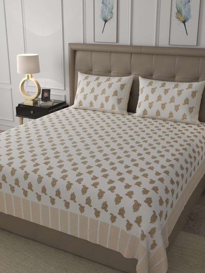 100% Pure Cotton Traditional Printed Bedsheet for Double Bed King Size Bedsheet with 2 Pillow Covers
