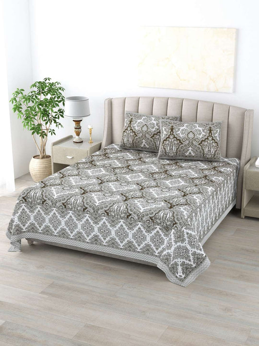 100% Pure Cotton Traditional Printed Bedsheet for Double Bed King Size Bedsheet with 2 Pillow Covers