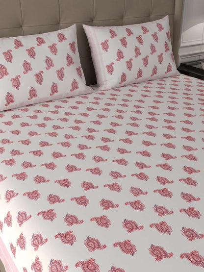 100% Pure Cotton Traditional Printed Bedsheet for Double Bed King Size Bedsheet with 2 Pillow Covers