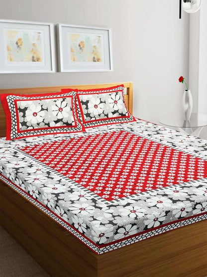 100% Pure Cotton Traditional Printed Bedsheet for Double Bed King Size Bedsheet with 2 Pillow Covers
