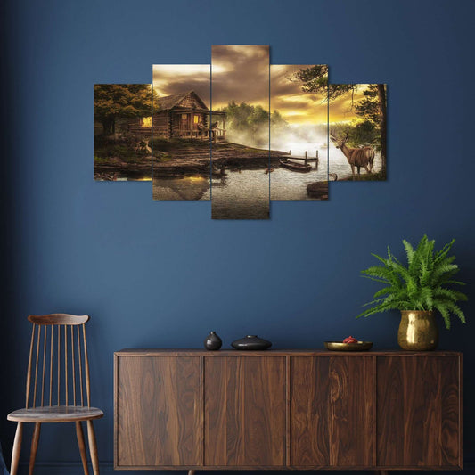 Nature Set of Five 3D Framed Paintings for Wall Decoration – Ideal for Home, Living Room, and Bedroom (125 x 60 CM)