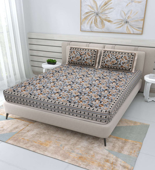 100% Pure Cotton Traditional Printed Bedsheet for Double Bed King Size Bedsheet with 2 Pillow Covers