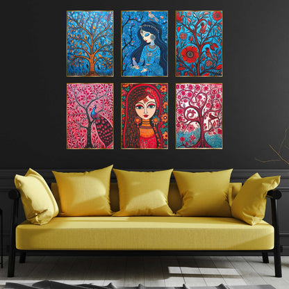 Set of Six Wall Paintings for Wall Dacoration Golden Framed Wall Paintings for Living Room & Bedroom Wall Art for Home Decoration & Office Wall Décor (17×13 inch CH-GD6-1)