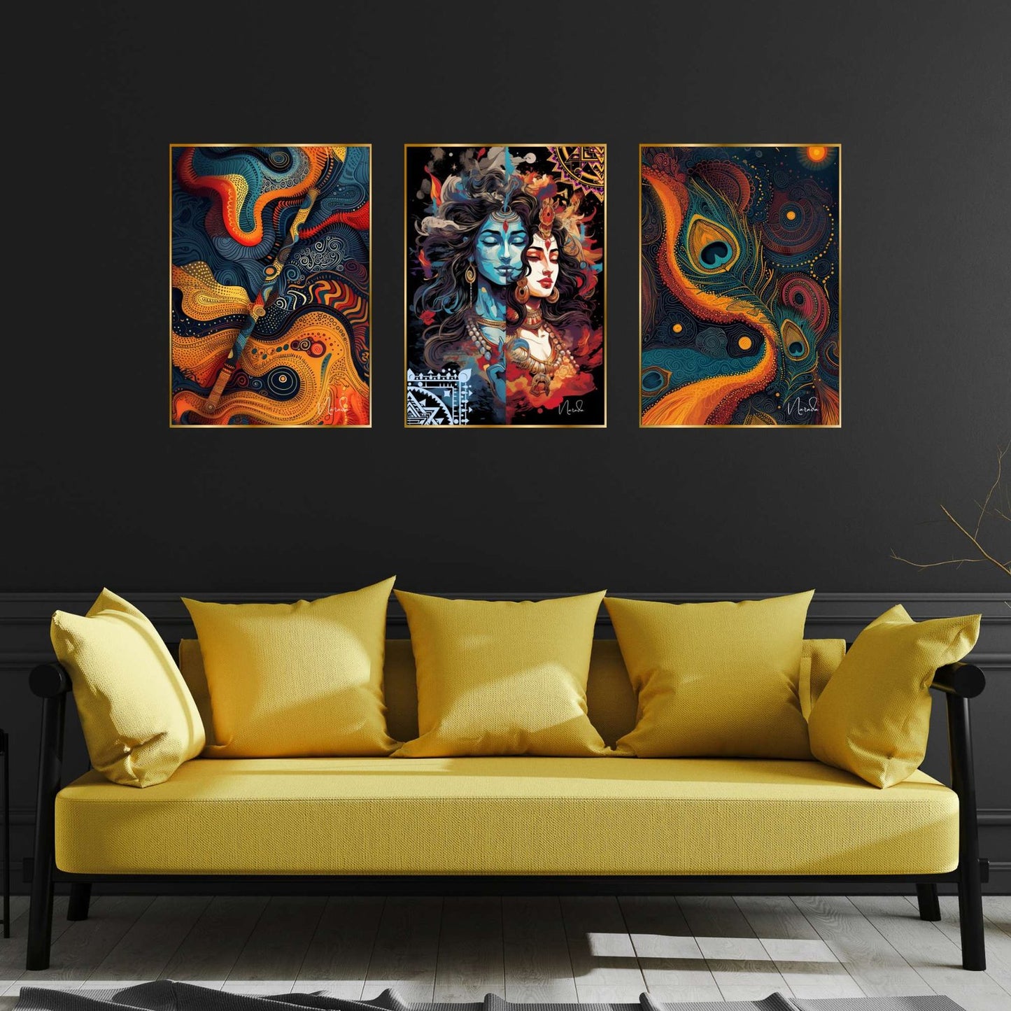 Set of Three Wall Paintings for Wall Dacoration Golden Framed Wall Paintings for Living Room & Bedroom Wall Art for Home Decoration & Office Wall Décor (24×18 inch CH-GD3-5)