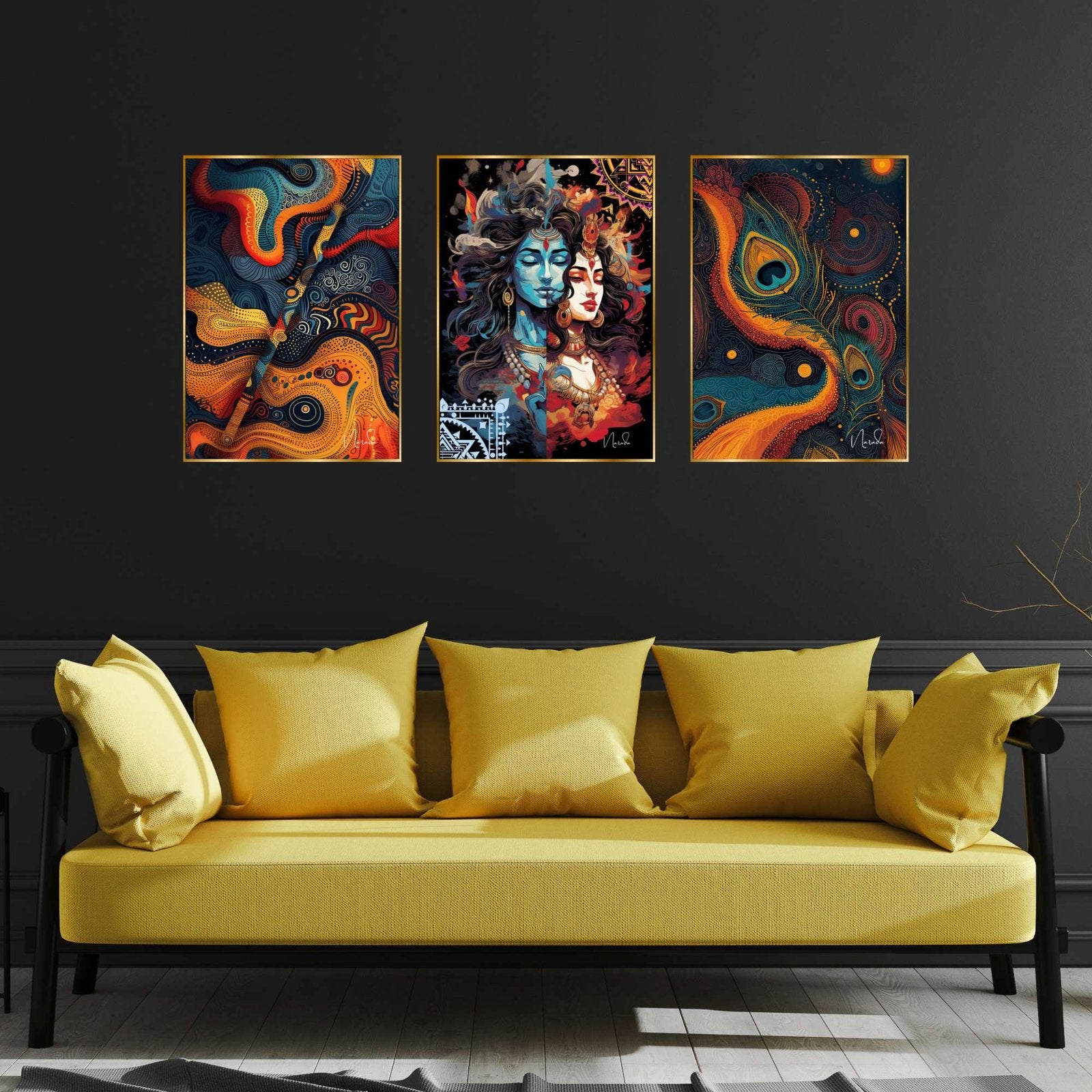 Set of Three Wall Paintings for Wall Dacoration Golden Framed Wall Paintings for Living Room & Bedroom Wall Art for Home Decoration & Office Wall Décor (24×18 inch CH-GD3-5)