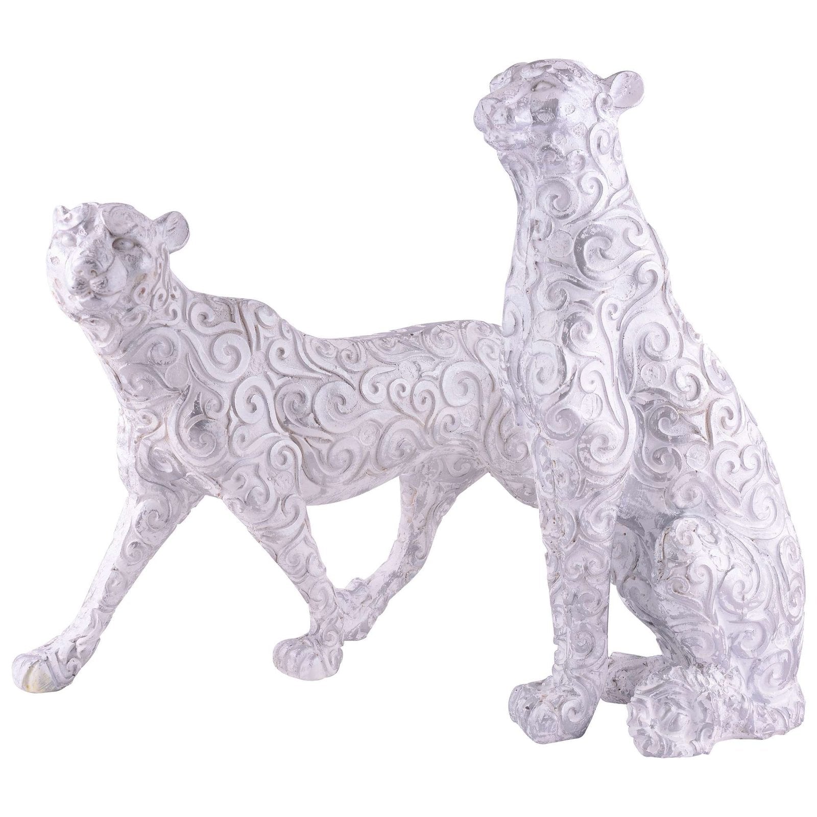 White Panther Animal Showpiece Antique Sculpture for Home Decor Showpiece Figurine (Set Of 2)