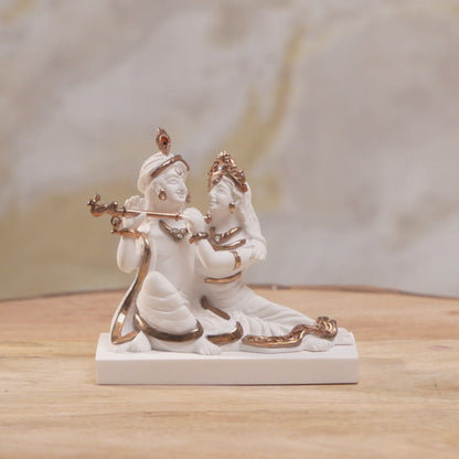 Svastika Luxurious White & Gold  Radha Krishna Murti (3 Inch)