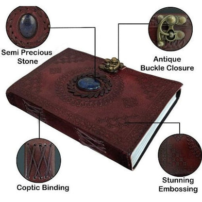 Craftshades – Metal Lock Single Stone Brown Embossed Design 7″5 Handcrafted Leather Journal/Diary 200 page | 100% Genuine Leather