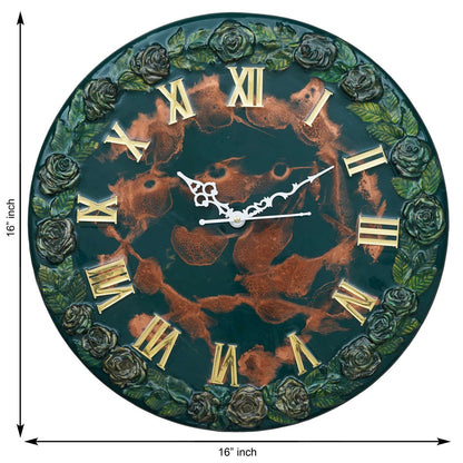 Exquisite Wooden Handmade Wall Clock Green With Brown Printed Acrylic Wall Clock for Home & Office Decorative Big Size Clock (16 Inch)