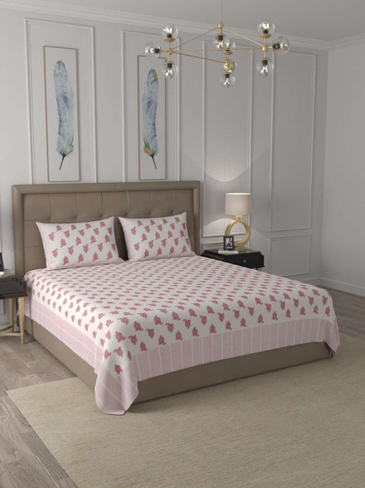 100% Pure Cotton Traditional Printed Bedsheet for Double Bed King Size Bedsheet with 2 Pillow Covers