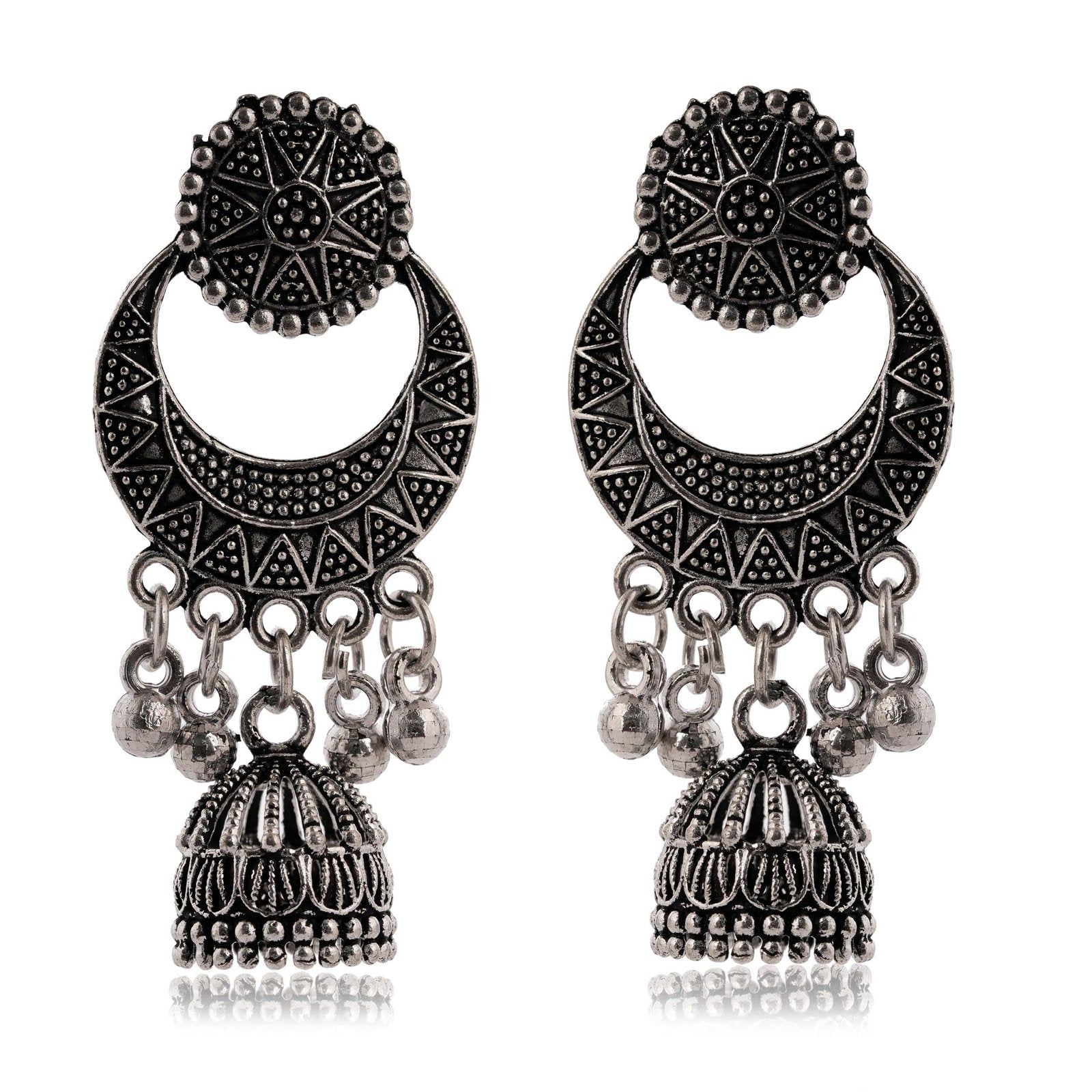 Women’s Handmade Traditional Jhumki With Moon Motif Chandbali Design Ethnic Wedding Wear Earrings For Women