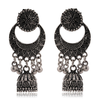Women’s Handmade Traditional Jhumki With Moon Motif Chandbali Design Ethnic Wedding Wear Earrings For Women