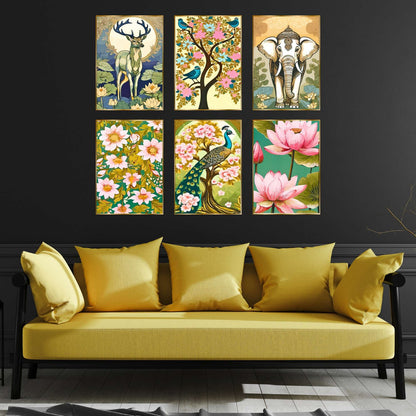 Set of Six Wall Paintings for Wall Dacoration Golden Framed Wall Paintings for Living Room & Bedroom Wall Art for Home Decoration & Office Wall Décor (17×13 inch CH-GD6-7)