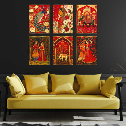Set of Six Wall Paintings for Wall Dacoration Golden Framed Wall Paintings for Living Room & Bedroom Wall Art for Home Decoration & Office Wall Décor (17×13 inch CH-GD6-11)