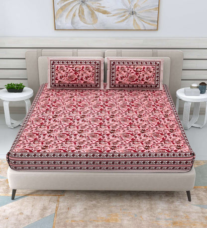 100% Pure Cotton Traditional Printed Bedsheet for Double Bed King Size Bedsheet with 2 Pillow Covers