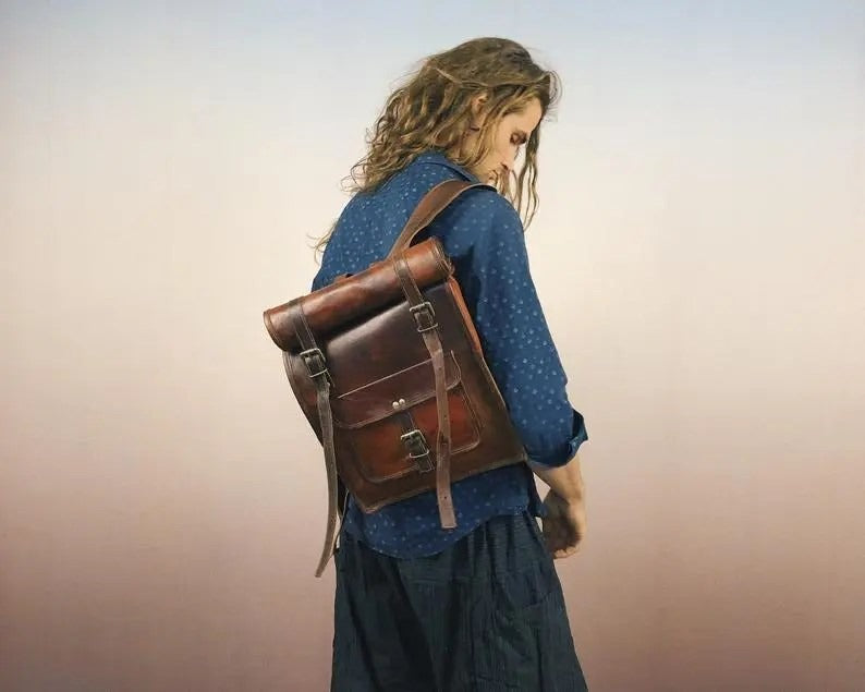 Craftshades – 12 x 16 x 20 Inch 100% Genuine Roll Leather Shoulder Backpack | Unisex