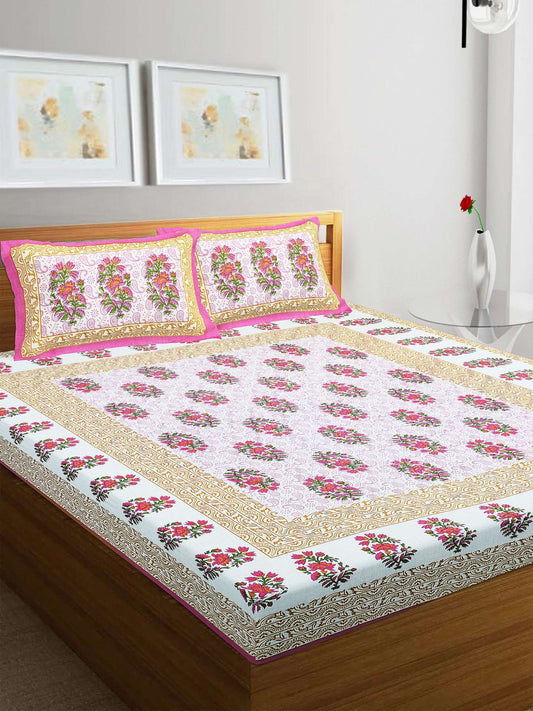 100% Pure Cotton Traditional Printed Bedsheet for Double Bed King Size Bedsheet with 2 Pillow Covers