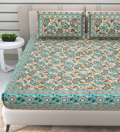 100% Pure Cotton Traditional Printed Bedsheet for Double Bed King Size Bedsheet with 2 Pillow Covers