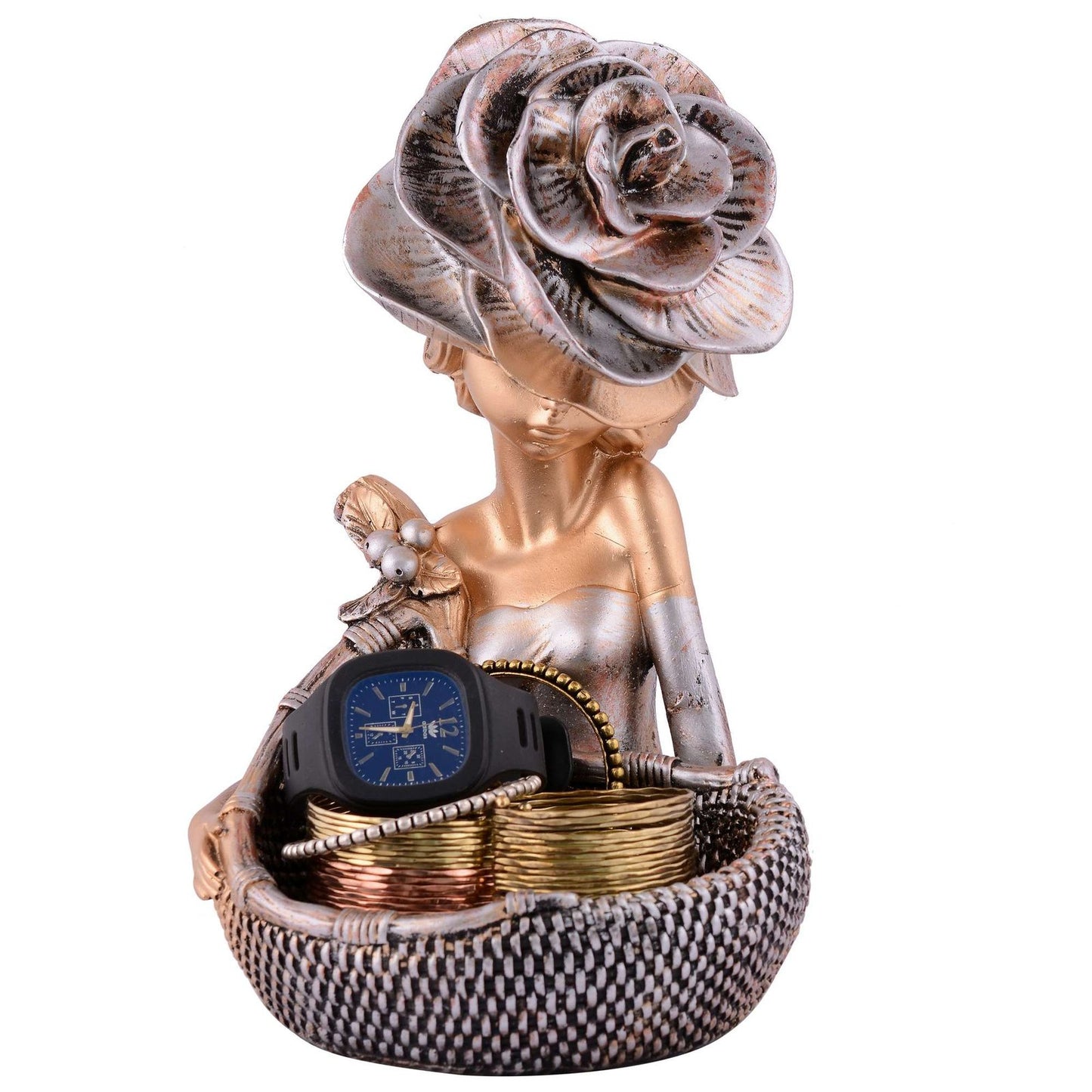 LADY with Basket Showpiece for Home Decor brown Showpiece | Girl Basket Showpiece & Office Decor Showpiece