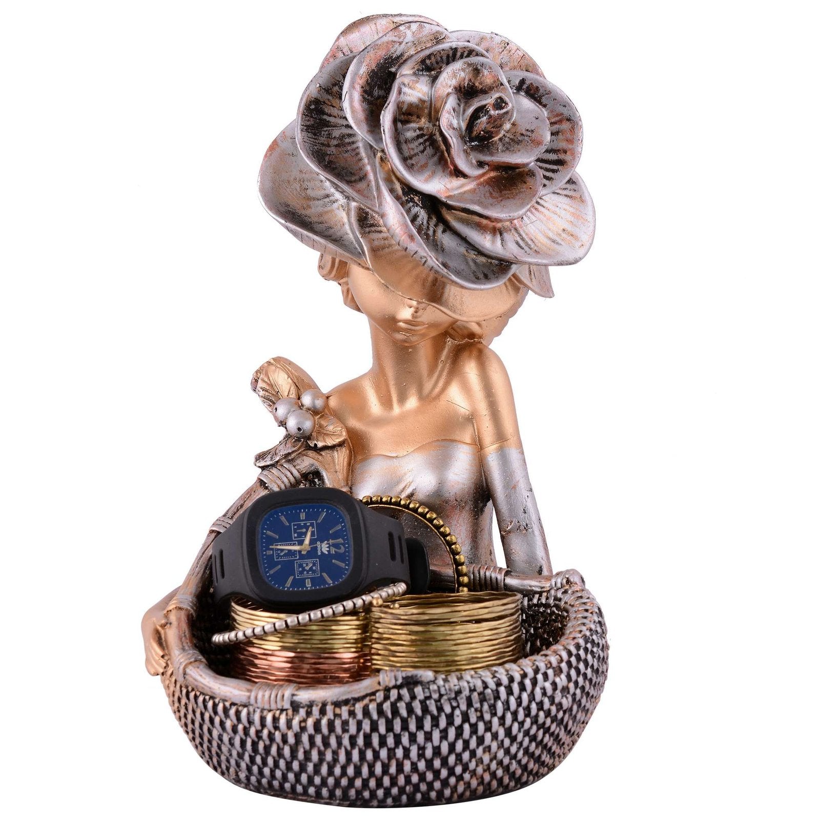 LADY with Basket Showpiece for Home Decor brown Showpiece | Girl Basket Showpiece & Office Decor Showpiece