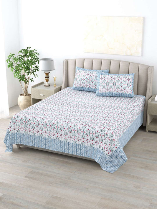 100% Pure Cotton Traditional Printed Bedsheet for Double Bed King Size Bedsheet with 2 Pillow Covers