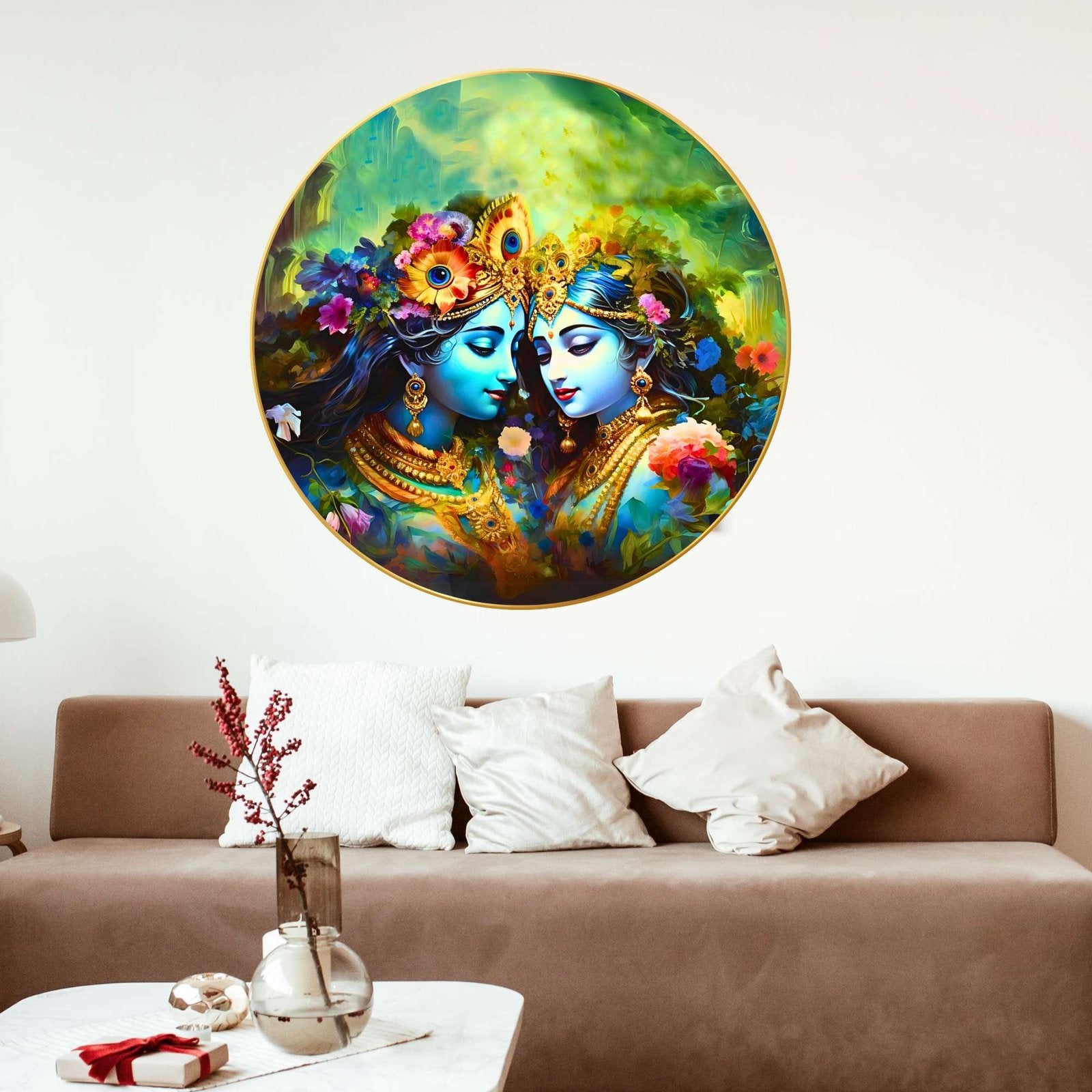 Wall Painting for Wall Decoration with Frame Sparkle Glossy Round Golden Framed Large Painting Office, Living Room, Bedroom, Home Decoration