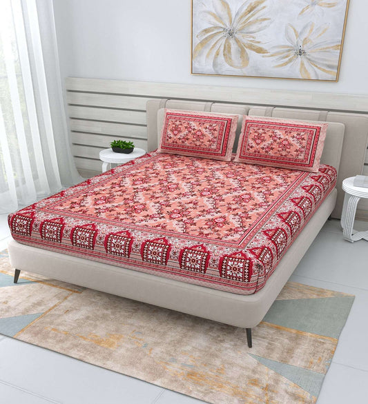 100% Pure Cotton Traditional Printed Bedsheet for Double Bed King Size Bedsheet with 2 Pillow Covers