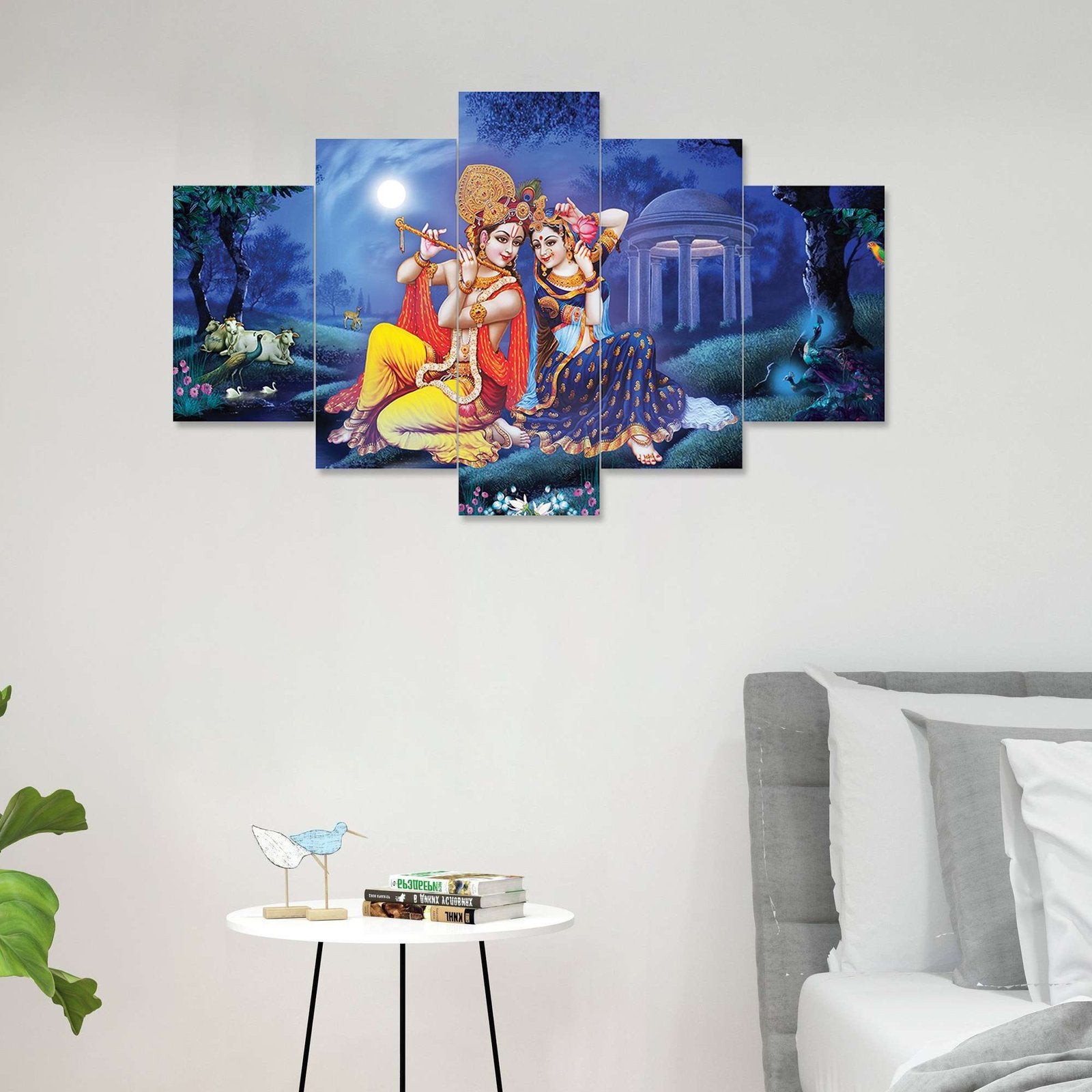 Radhe Krishna Set of Five 3D Framed Paintings for Wall Decoration – Ideal for Home, Living Room, and Bedroom (125 x 60 CM)