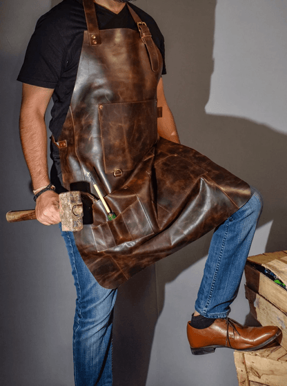 CraftShades Leather apron for men Personalized apron blacksmith apron black leather woodworking apron with pockets strap apron Valentines gift for him