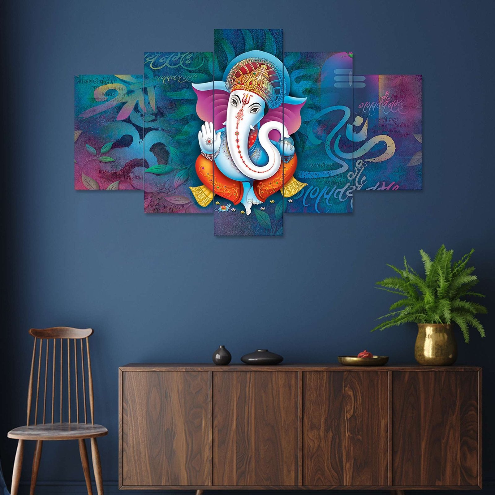 GANESH Set of Five 3D Framed Paintings for Wall Decoration – Ideal for Home, Living Room, and Bedroom (75 x 43 CM)