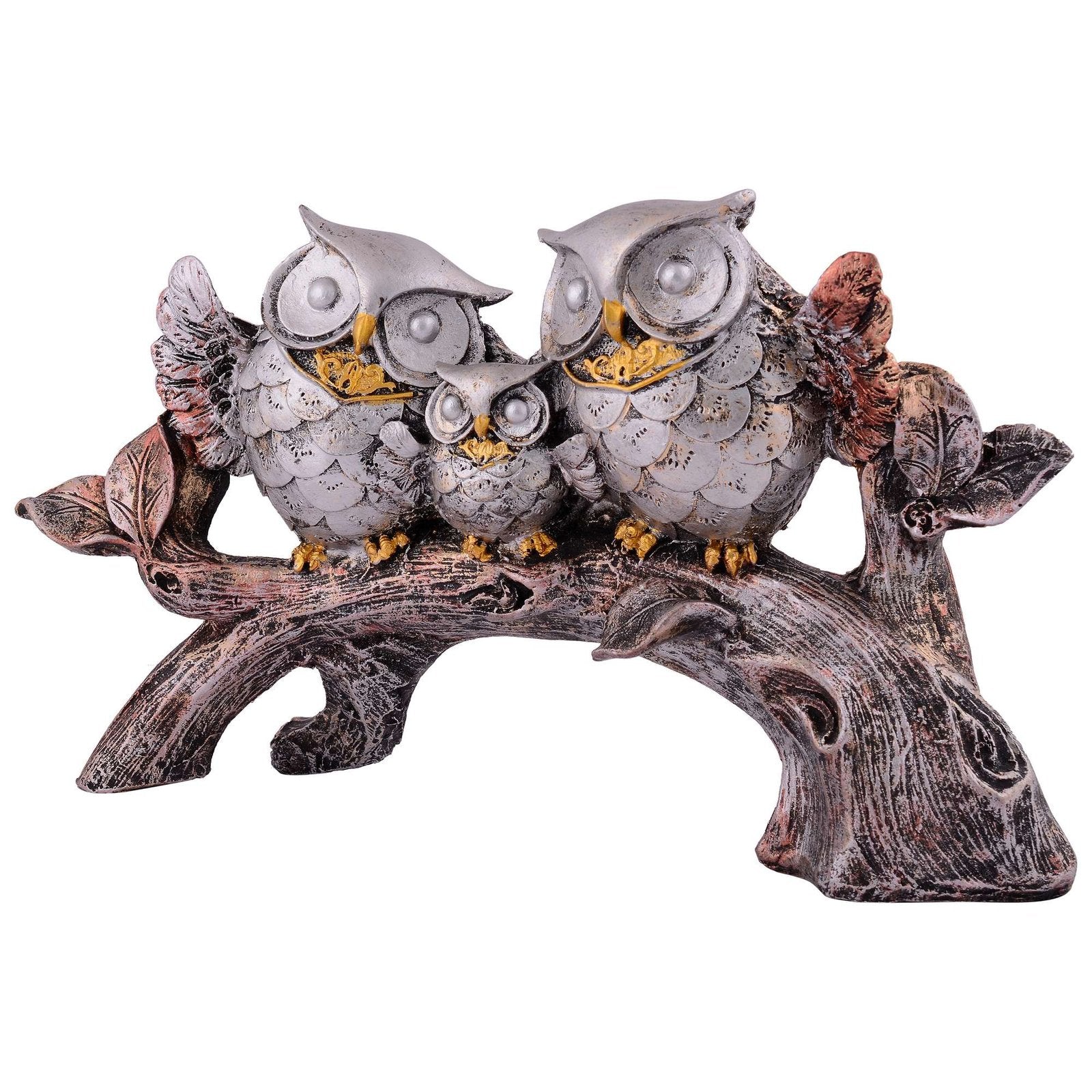 Owl Family Sitting on Tree Decorative Bird Showpieces Statue for Home Decor Living Room Bedroom Wall Shelf Table Top Garden Decoration Items -1