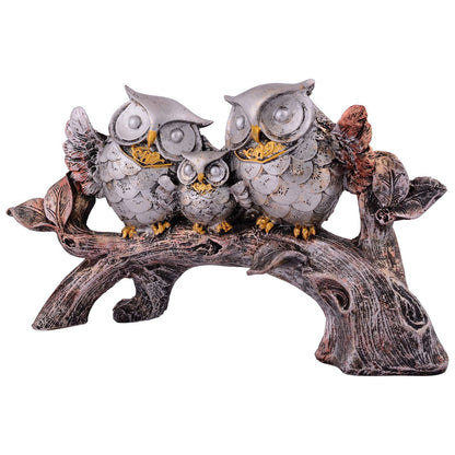 Owl Family Sitting on Tree Decorative Bird Showpieces Statue for Home Decor Living Room Bedroom Wall Shelf Table Top Garden Decoration Items -1