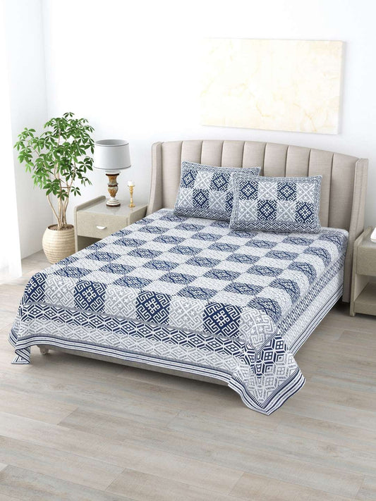 100% Pure Cotton Traditional Printed Bedsheet for Double Bed King Size Bedsheet with 2 Pillow Covers