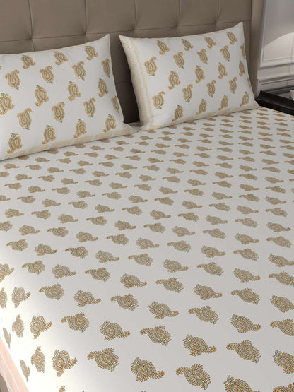 100% Pure Cotton Traditional Printed Bedsheet for Double Bed King Size Bedsheet with 2 Pillow Covers