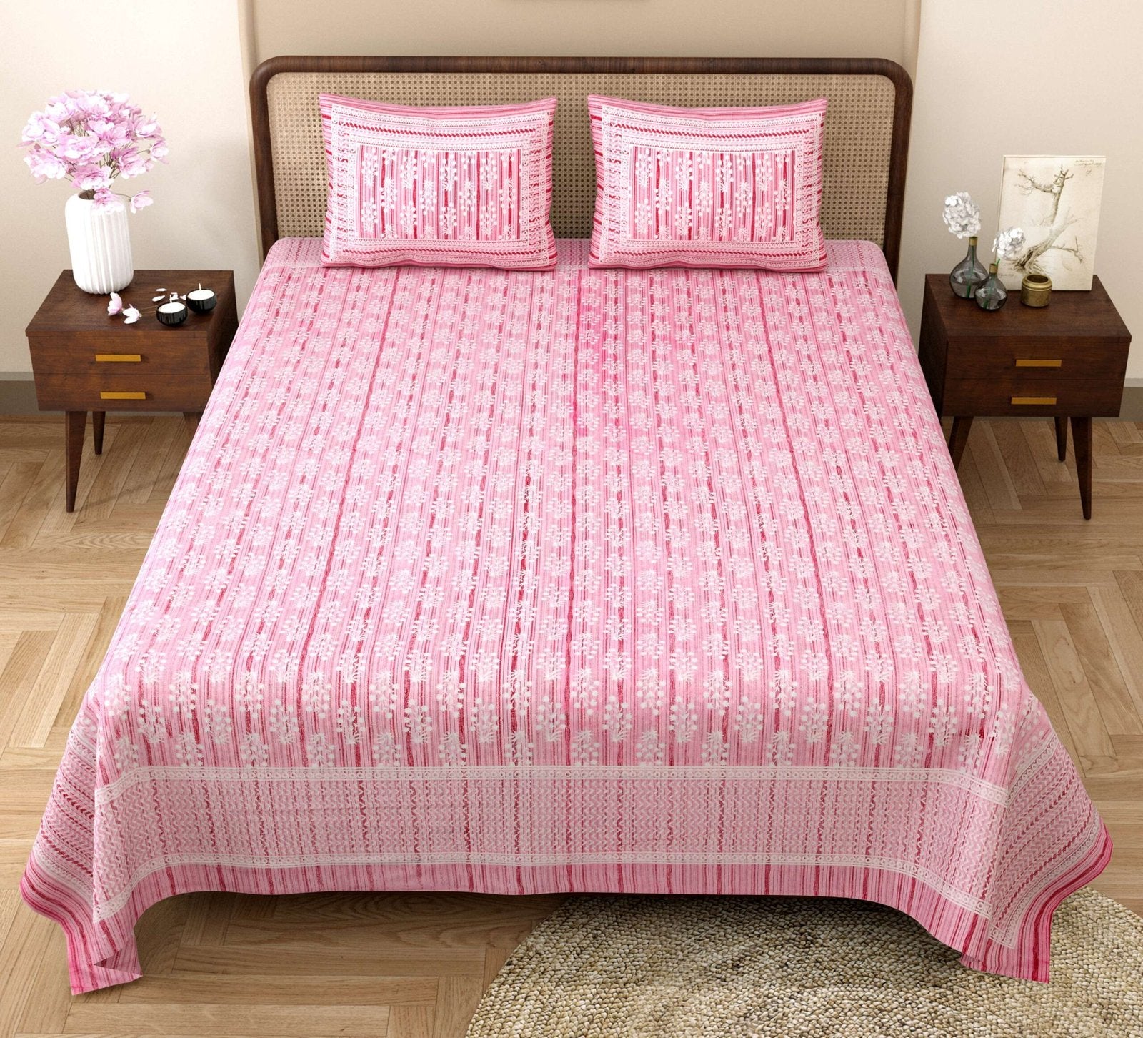 100% Pure Cotton Traditional Printed Bedsheet for Double Bed King Size Bedsheet with 2 Pillow Covers