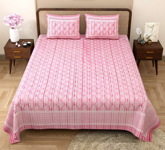 100% Pure Cotton Traditional Printed Bedsheet for Double Bed King Size Bedsheet with 2 Pillow Covers