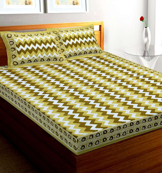 100% Pure Cotton Traditional Printed Bedsheet for Double Bed King Size Bedsheet with 2 Pillow Covers