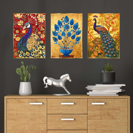 Set of Three Wall Paintings for Wall Dacoration Golden Framed Wall Paintings for Living Room & Bedroom Wall Art for Home Decoration & Office Wall Décor (24×18 inch CH-GD3-4)