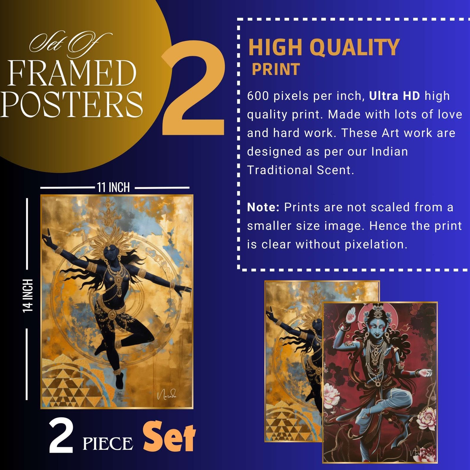 Set of Two Wall Paintings for Wall Dacoration Golden Framed Wall Paintings for Living Room & Bedroom Wall Art for Home Decoration & Office Wall Décor (14×11 inch CH-GD2-1)