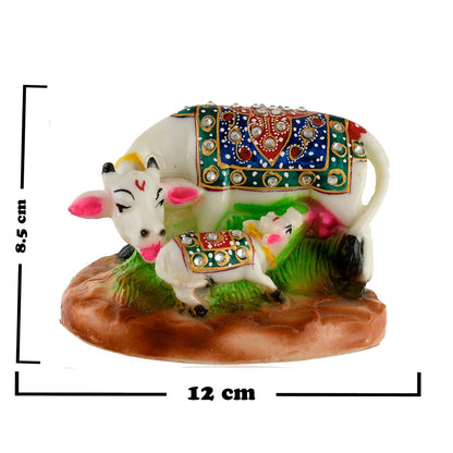 White Marble Kamdhenu Cow and Calf Statue (8.5 cm x 12 cm)